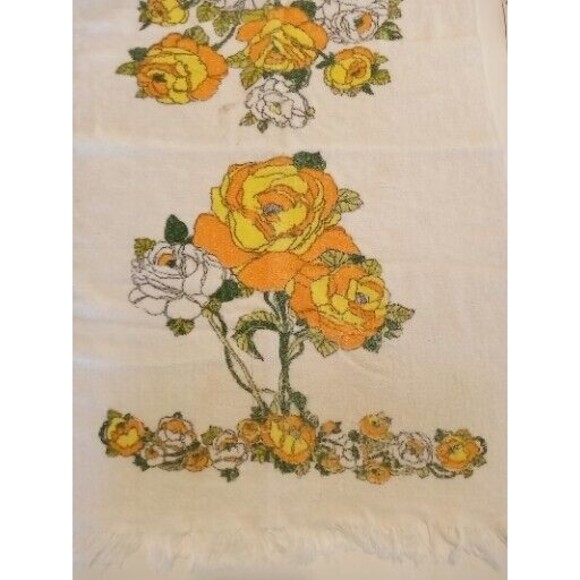 2 Vintage Bath Towels Orange Yellow Floral 60s 70s Cone Made‎ in USA - Picture 14 of 16